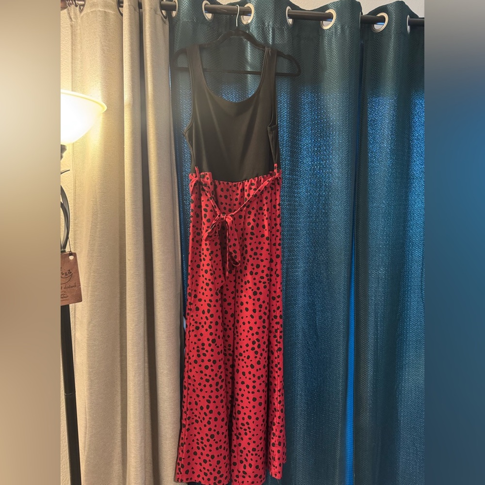 SHEIN Black Bodice Red Polka Dot Wide-Leg Jumpsuit 1XL